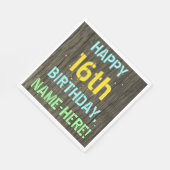 Serviette En Papier Faux Wood, Peint Texte Look, 16e anniversaire + No (Coin)