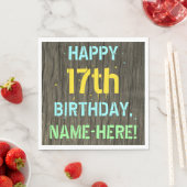 Serviette En Papier Faux Wood, Peint Texte Look, 17e anniversaire + No (En situation)
