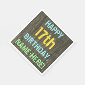 Serviette En Papier Faux Wood, Peint Texte Look, 17e anniversaire + No (Coin)
