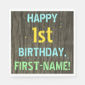 Serviette En Papier Faux Wood, Peint Texte Look, 1er Anniversaire + No (Devant)