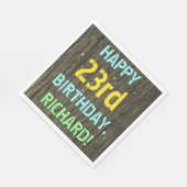 Serviette En Papier Faux Wood, Peint Texte Look, 23ème anniversaire + (Coin)