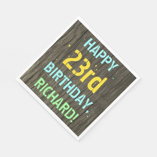 Serviette En Papier Faux Wood, Peint Texte Look, 23ème anniversaire + (Coin)