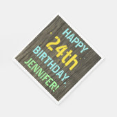 Serviette En Papier Faux Wood, Peint Texte Look, 24e anniversaire + No (Coin)