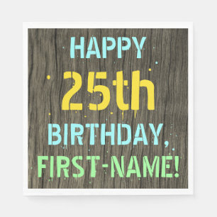 Serviette En Papier Faux Wood, Peint Texte Look, 25e anniversaire + No