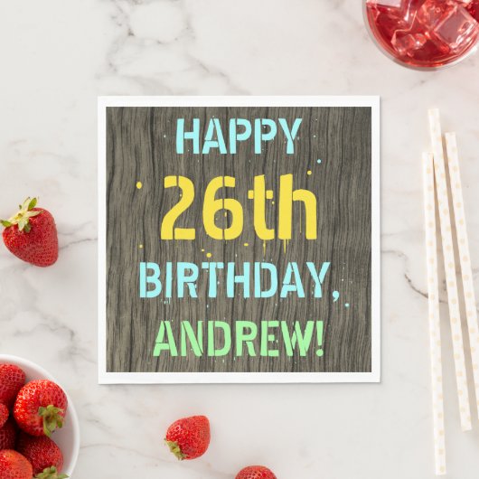 Serviette En Papier Faux Wood, Peint Texte Look, 26e anniversaire + No (En situation)