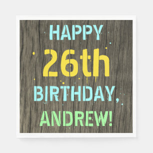 Serviette En Papier Faux Wood, Peint Texte Look, 26e anniversaire + No