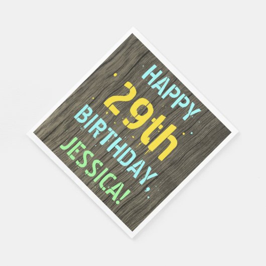 Serviette En Papier Faux Wood, Peint Texte Look, 29e anniversaire + No (Coin)