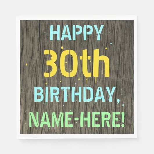 Serviette En Papier Faux Wood, Peint Texte Look, 30e anniversaire + No (Devant)