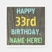 Serviette En Papier Faux Wood, Peint Texte Look, 33ème anniversaire + (Devant)