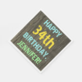 Serviette En Papier Faux Wood, Peint Texte Look, 34e anniversaire + No (Coin)