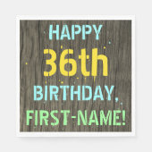 Serviette En Papier Faux Wood, Peint Texte Look, 36e anniversaire + No (Devant)
