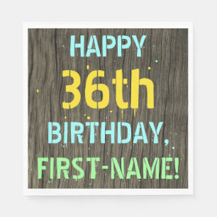 Serviette En Papier Faux Wood, Peint Texte Look, 36e anniversaire + No