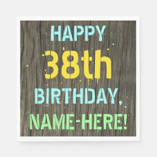 Serviette En Papier Faux Wood, Peint Texte Look, 38e anniversaire + No