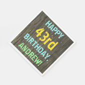 Serviette En Papier Faux Wood, Peint Texte Look, 43ème anniversaire + (Coin)
