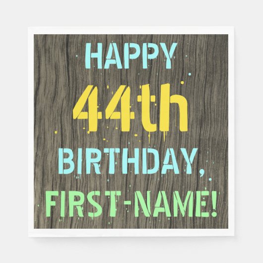 Serviette En Papier Faux Wood, Peint Texte Look, 44e anniversaire + No (Devant)