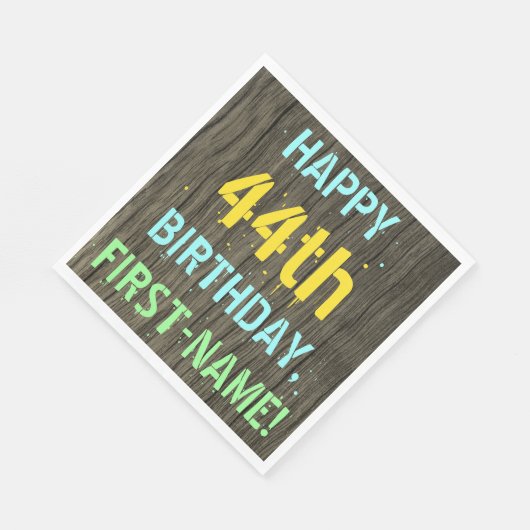 Serviette En Papier Faux Wood, Peint Texte Look, 44e anniversaire + No (Coin)