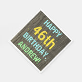 Serviette En Papier Faux Wood, Peint Texte Look, 46e anniversaire + No (Coin)