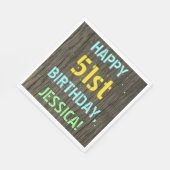 Serviette En Papier Faux Wood, Peint Texte Look, 51e anniversaire + No (Coin)