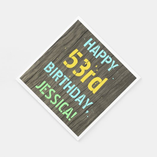 Serviette En Papier Faux Wood, Peint Texte Look, 53ème anniversaire + (Coin)