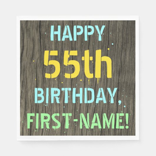 Serviette En Papier Faux Wood, Peint Texte Look, 55e anniversaire + No (Devant)
