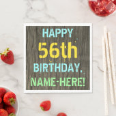 Serviette En Papier Faux Wood, Peint Texte Look, 56e anniversaire + No (En situation)