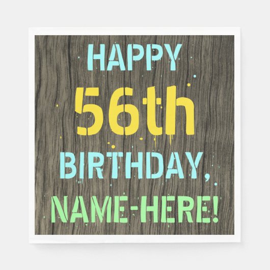 Serviette En Papier Faux Wood, Peint Texte Look, 56e anniversaire + No (Devant)