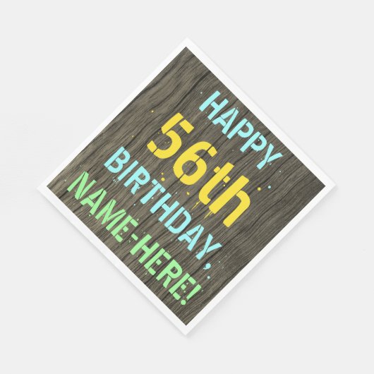 Serviette En Papier Faux Wood, Peint Texte Look, 56e anniversaire + No (Coin)