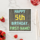 Serviette En Papier Faux Wood, Peint Texte Look, 5e anniversaire + Nom (En situation)