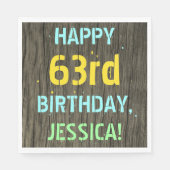 Serviette En Papier Faux Wood, Peint Texte Look, 63ème anniversaire + (Devant)