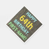 Serviette En Papier Faux Wood, Peint Texte Look, 64e anniversaire + No (Coin)