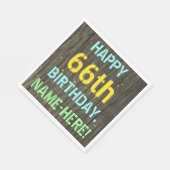 Serviette En Papier Faux Wood, Peint Texte Look, 66e anniversaire + No (Coin)