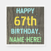 Serviette En Papier Faux Wood, Peint Texte Look, 67e anniversaire + No (Devant)