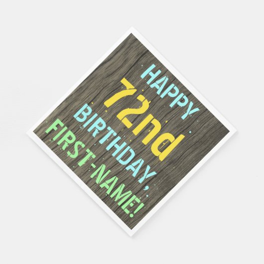 Serviette En Papier Faux Wood, Peint Texte Look, 72e anniversaire + No (Coin)
