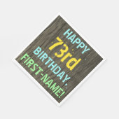 Serviette En Papier Faux Wood, Peint Texte Look, 73ème anniversaire + (Coin)