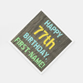 Serviette En Papier Faux Wood, Peint Texte Look, 77e anniversaire + No (Coin)