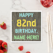 Serviette En Papier Faux Wood, Peint Texte Look, 82e anniversaire + No (En situation)