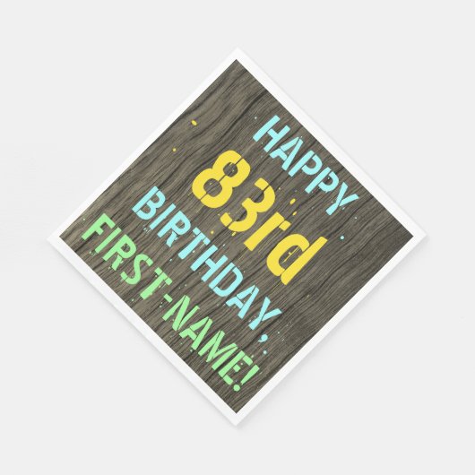 Serviette En Papier Faux Wood, Peint Texte Look, 83ème anniversaire + (Coin)