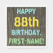 Serviette En Papier Faux Wood, Peint Texte Look, 88e anniversaire + No (Devant)