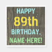Serviette En Papier Faux Wood, Peint Texte Look, 89e anniversaire + No (Devant)