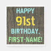 Serviette En Papier Faux Wood, Peint Texte Look, 91e anniversaire + No (Devant)