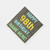 Serviette En Papier Faux Wood, Peint Texte Look, 98e anniversaire + No (Coin)