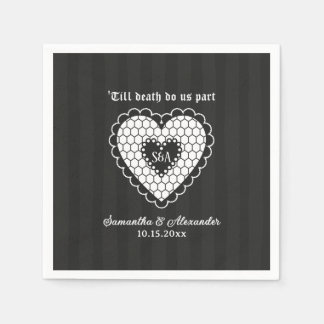 Serviette En Papier Faveurs de mariage Cœur en dentelle noire Monogram