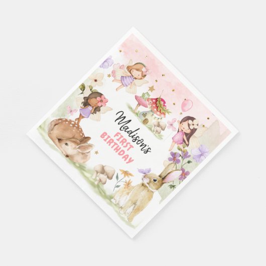 Serviette En Papier Fée Anniversaire 1er Enchanted Forest Girl Floral (Coin)