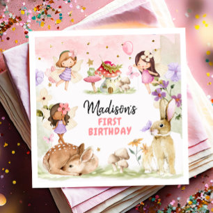 Serviette En Papier Fée Anniversaire 1er Enchanted Forest Girl Floral