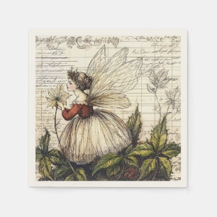 Serviette En Papier Fée botanique vintage avec Script antique
