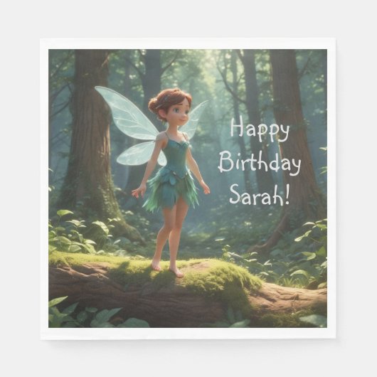 Serviette En Papier Fée dans la forêt Anniversaire (Devant)