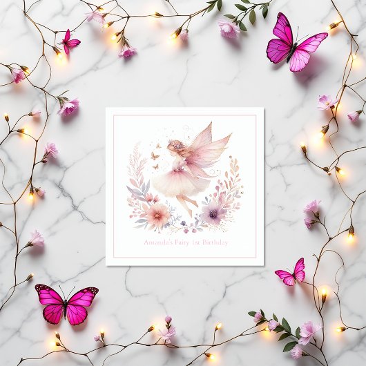 Serviette En Papier Fée enchantée 1ère fête d'anniversaire