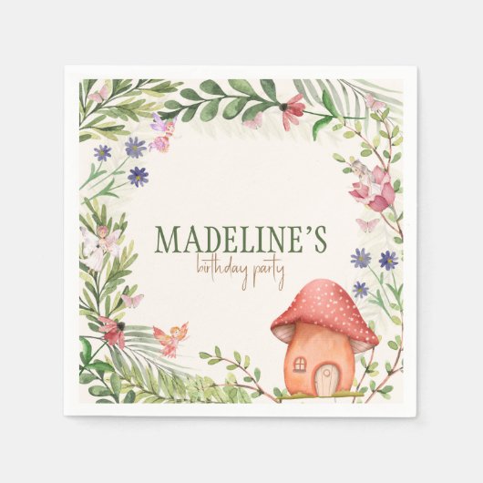 Serviette En Papier Fée Forêt Enchantée Champignons Verdure Floral (Devant)