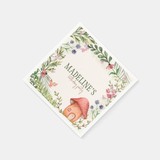 Serviette En Papier Fée Forêt Enchantée Champignons Verdure Floral (Coin)