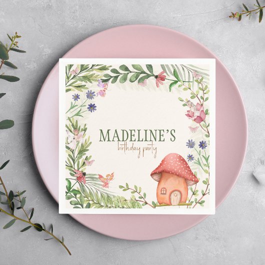 Serviette En Papier Fée Forêt Enchantée Champignons Verdure Floral